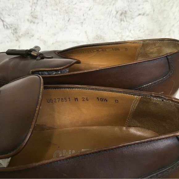 Salvatore Ferragamo Almond Toe Leather Braided Tassel Slip-On Loafer Brown 10.5